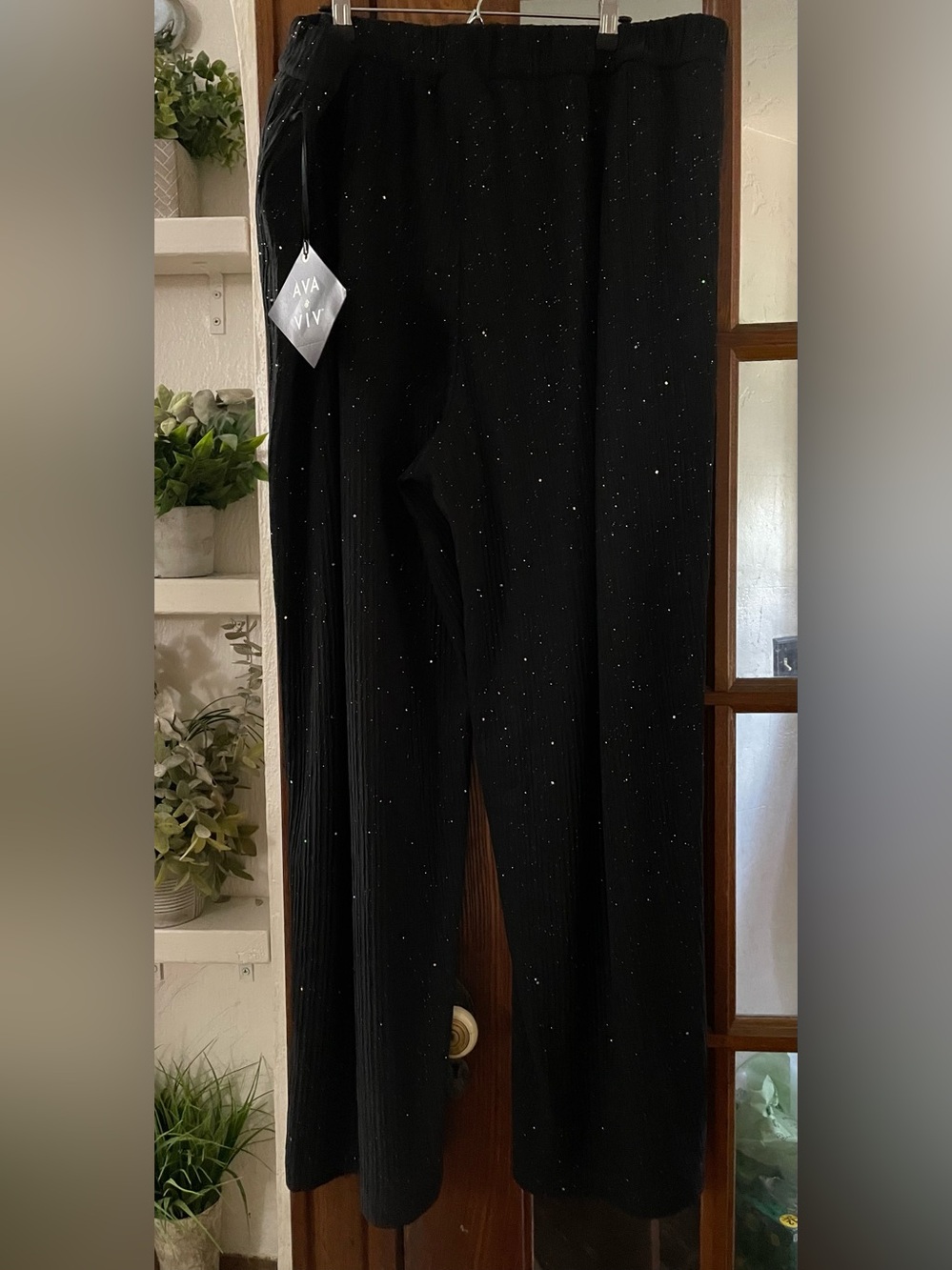 Ava & Viv Black Sparkle Wide-Leg Pants - Picture 2 of 4